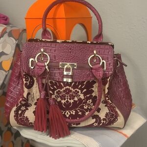 Sharif Burgundy and Cream Satchel